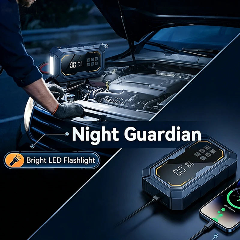Portable 4 In 1 Car Jump Starter Led Lighting Air Compressor Tire Pump Power Bank 12V Car Battery Starter Car Battery Charger