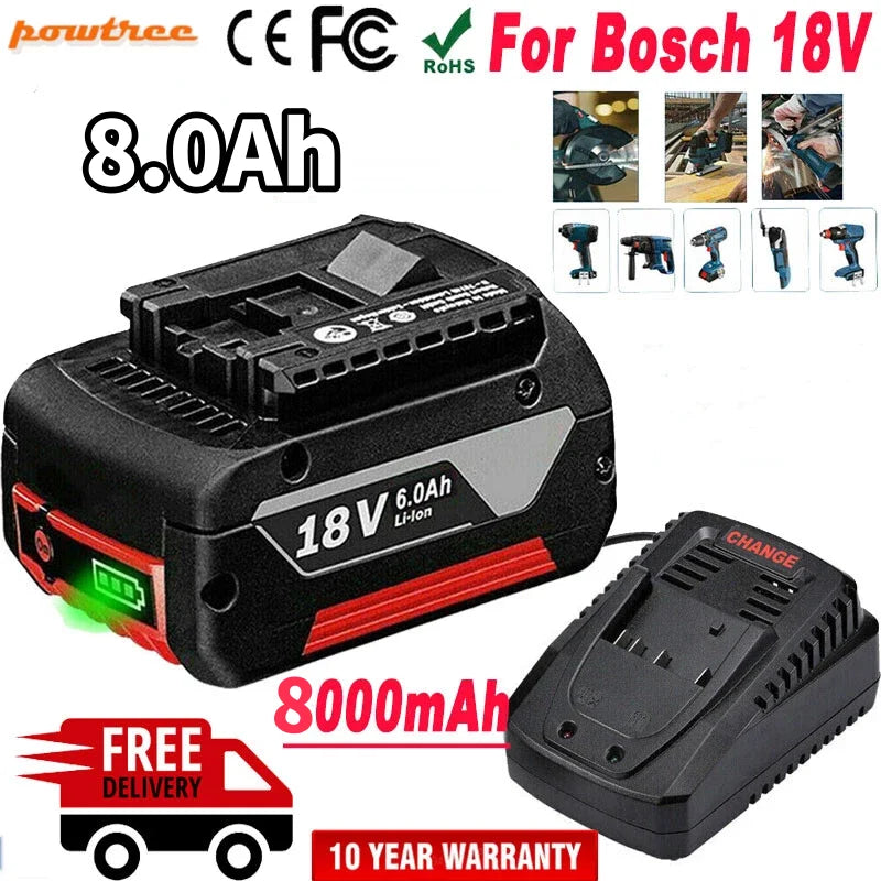 For BOSCH 18V 8.0Ah Lithium-ion Battery GBA 18V 8000mAh Professional GBA GSR GSB BAT618 BAT609 BAT619 BAT620 Power Tool Battery