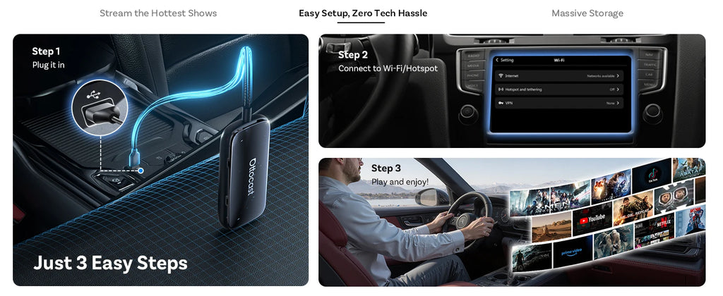 Ottocast Play2Video Ultra Mini Dot WiFi6 AI Box Carplay Adapter Android Auto Media Player YouTube Netflix Install Apps for Audi