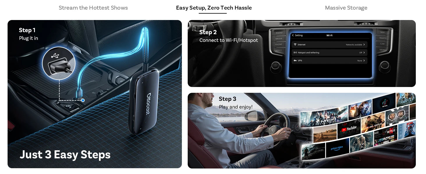 Ottocast Play2Video Ultra Mini Dot WiFi6 AI Box Carplay Adapter Android Auto Media Player YouTube Netflix Install Apps for Audi