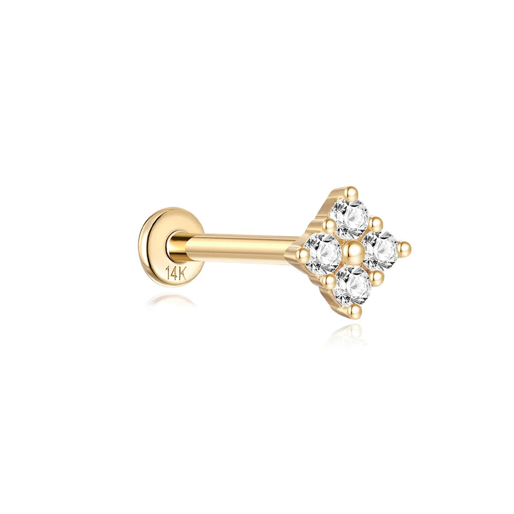 AIDE Single 1piece 14K Solid Gold Jewelry Stud Earring For Women Simple Mini Puncture Earrings Yellow Gold Jewelry Birthday Gift