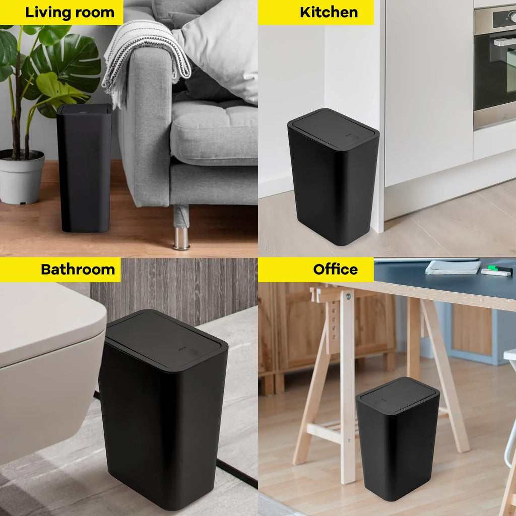 Poubelle de Salle de Bain - Petite Poubelle de 10L avec Couvercle à Pression pour Toilettes, Chambre, Salon – Corbeille en Plastique avec Couvercle Pop-up