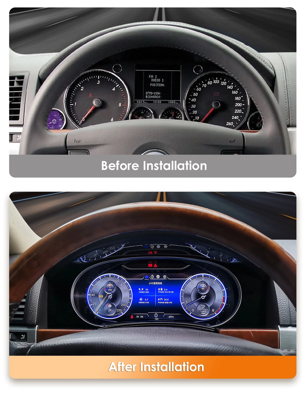 Car Digital Dashboard for Volkswagen Touareg 2003-2010 LCD Panel Speedometer Virtual Cockpit Instrument Cluster Carplay Auto USB