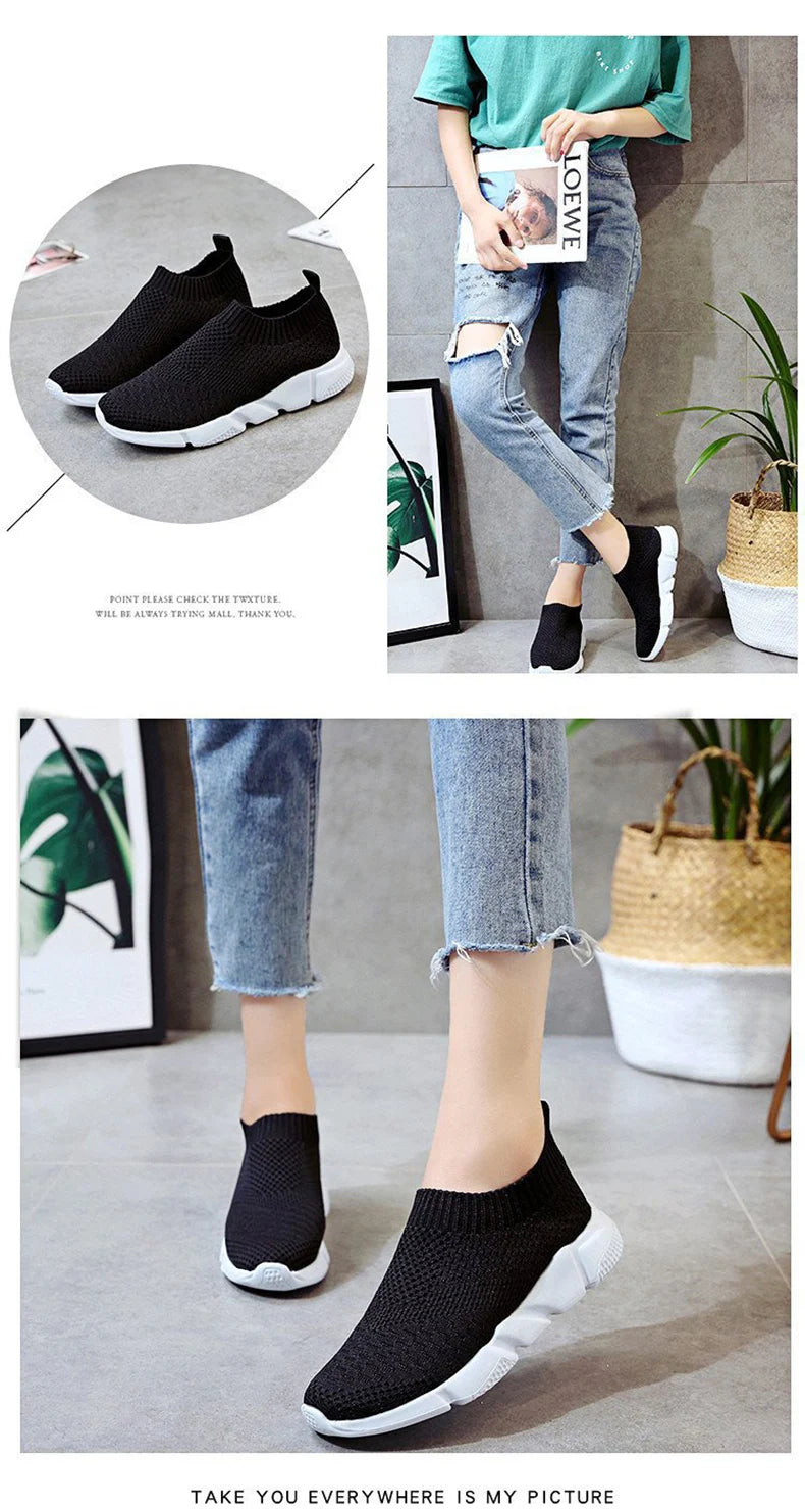 Sneakers Women Shoes Knitting Sock Sneakers Women Slip On Laides Walking Shoes for Woman Loafers Flats Tenis Famela Plus Size