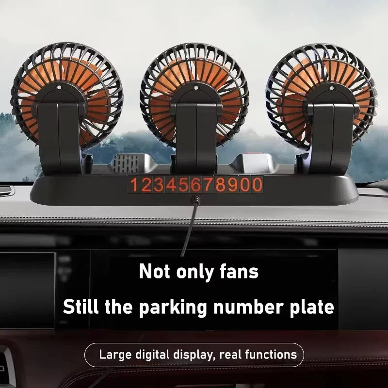 Lenovo Ventilateur de voiture 360° réglable à 3 têtes Ventilateur électrique automobile Ventilateur USB/12V/24V Ventilateur de voiture silencieux à 2 vitesses pour la maison et le bureau