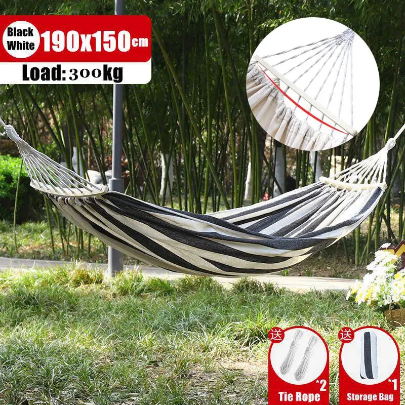 Outdoor Canvas Hammock Portable Single Double Thickened Anti-Rollover Striped Hammock Travel Camping Hanging Swing With Bag