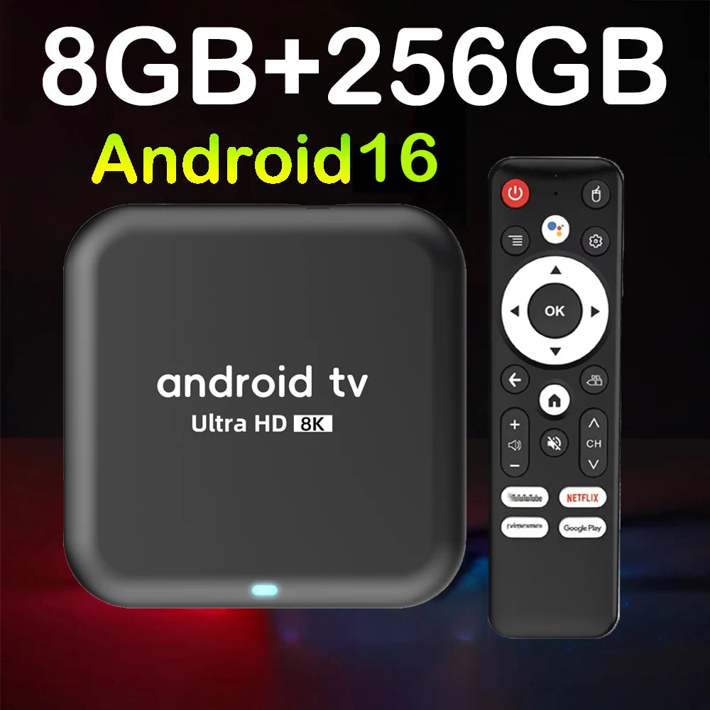 Smart TV Box 2026 Android 16 Q18 RK3518 Double Wi-Fi 5G Wifi6 Google Assistant Vidéo 8K BT6.0 Netflix 8 Go 128 Go 256 Go Lecteur Multimédia