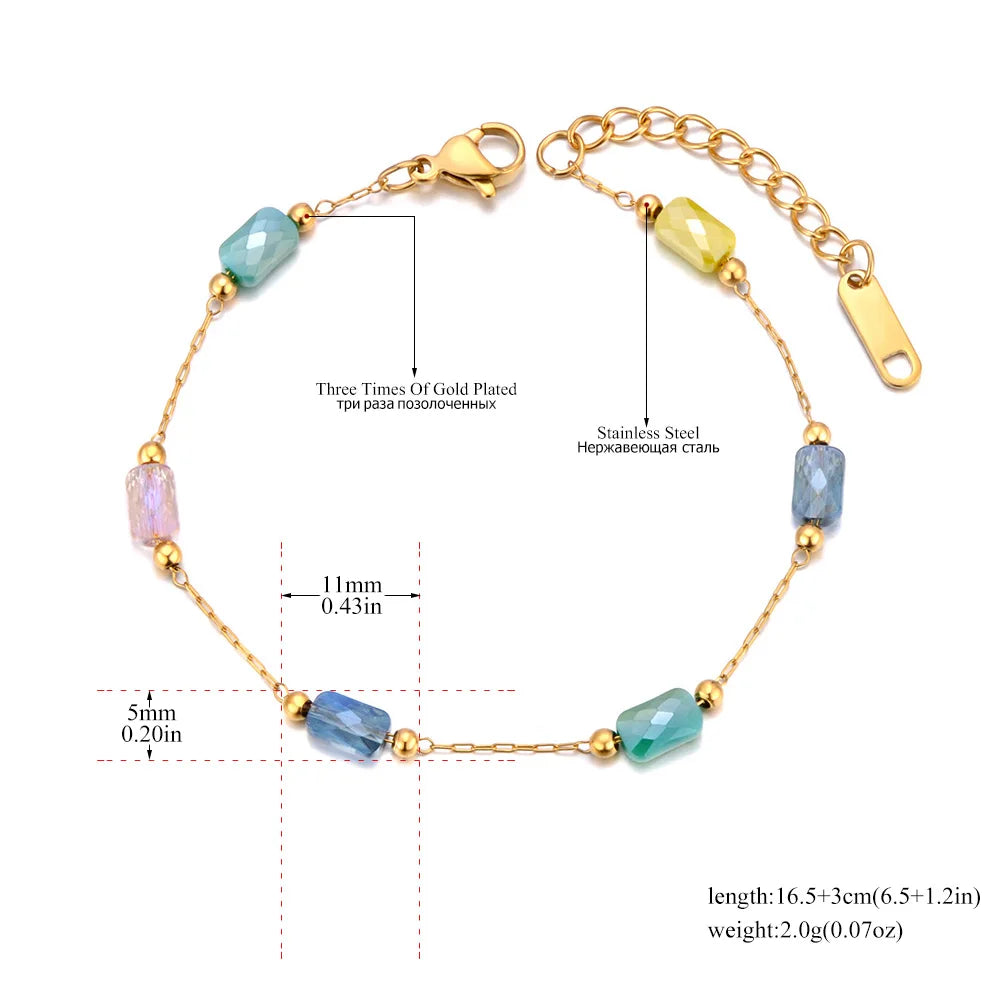JeeMango Fashion Colorful Cubic Zirconia Stone Charm Bracelet Waterproof Stainless Steel Women's Hand Bracelets Jewelry JB24056