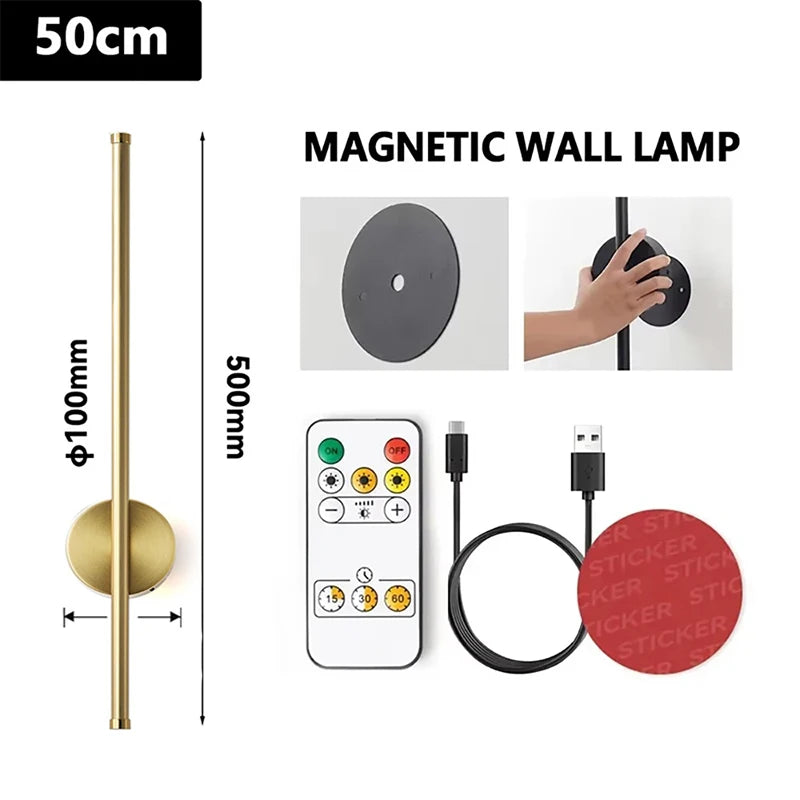 Modern LED Wall Charging Lamp Wireless Installation Remote Control Stepless Dimming  Gold Black Finish 50/80CM Decorative Lighti