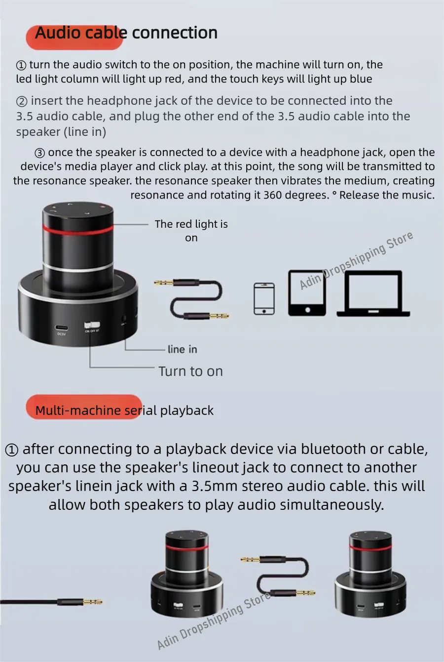 Adin 26w Vibro Enceinte Bluetooth Mini Subwoofer Portable Sans Fil Voisine Vibration Résonance Musique Colonnes Pour Téléphone