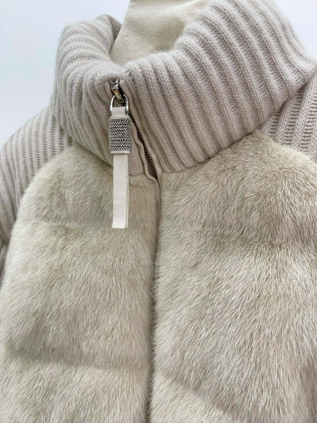 Retro high neck cashmere wool knitted splicing women's goose down down jacket classic casual commuting short jacket