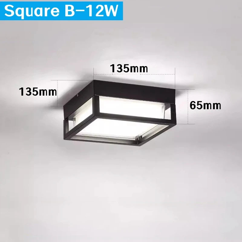 Square Outdoor LED Ceiling Lamp Surface Mounted Waterproof Sconces Bathroom Porch Garden Exterior Wall Lighting Fixture 110/220V