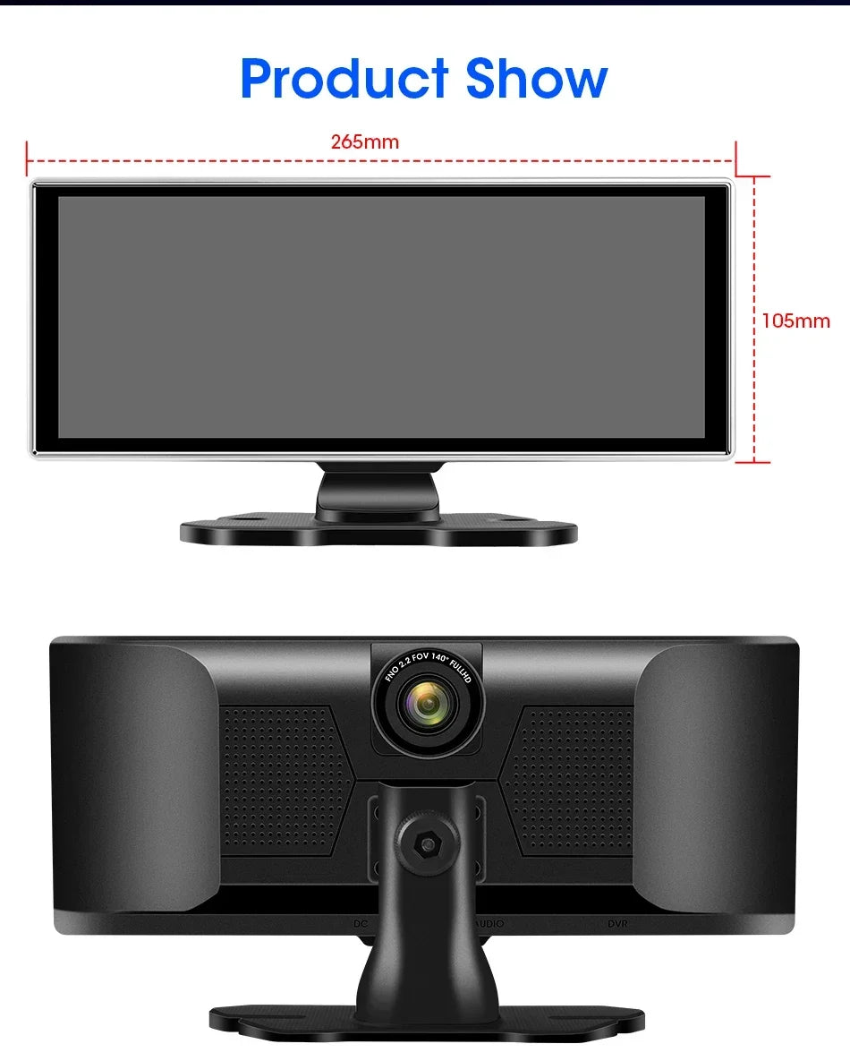 Srnubi 11.26" Dash Cam Rearview Carplay Android Auto 4K DVR Navigation Player Dual Lens Recorder Dashboard WIFI BT AUX GPS FM