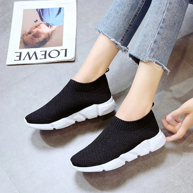 Sneakers Women Shoes Knitting Sock Sneakers Women Slip On Laides Walking Shoes for Woman Loafers Flats Tenis Famela Plus Size