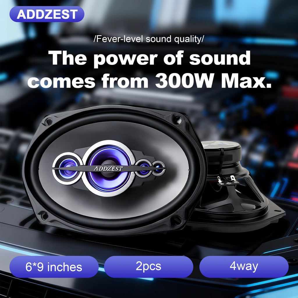 2PCS 6*9" Upgrade Coaxial Car Speakers, 300W Max, 4Ohm, Premium Quality Car Audio Door Speakers,  PEI Tweeter Hybrid Surround