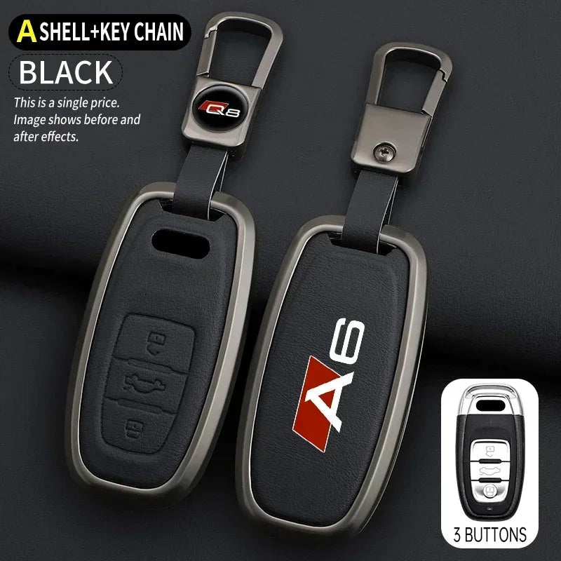 Zinc Alloy Leather For AUDI A6 S6 RS6 C5 C6 C7 4F S line Car Key Case Cover Shell Protected Keychain Bag Car-Styling Accessories