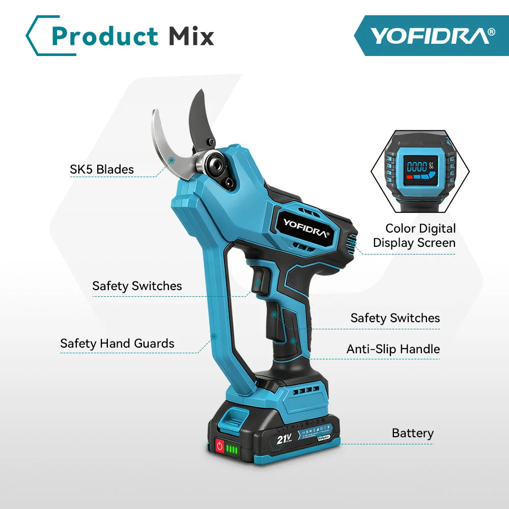 YOFIDRA 60mm AI Gears Control Brushless Electric Pruner Cordless Tree Bonsai Pruning Electric Scissors For Makita 21V Battery
