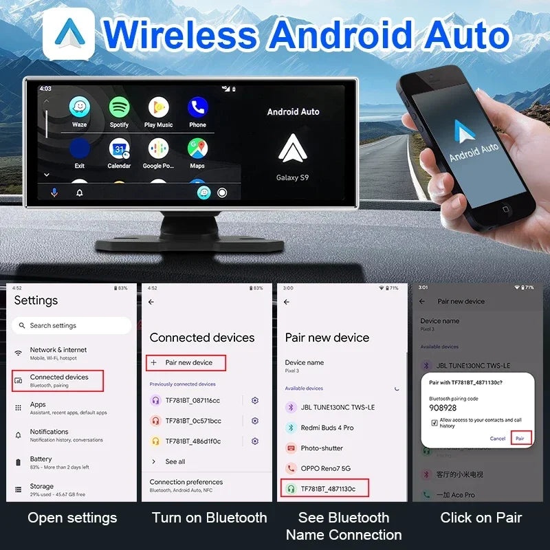 Srnubi 11.26" Dash Cam Rearview Carplay Android Auto 4K DVR Navigation Player Dual Lens Recorder Dashboard WIFI BT AUX GPS FM