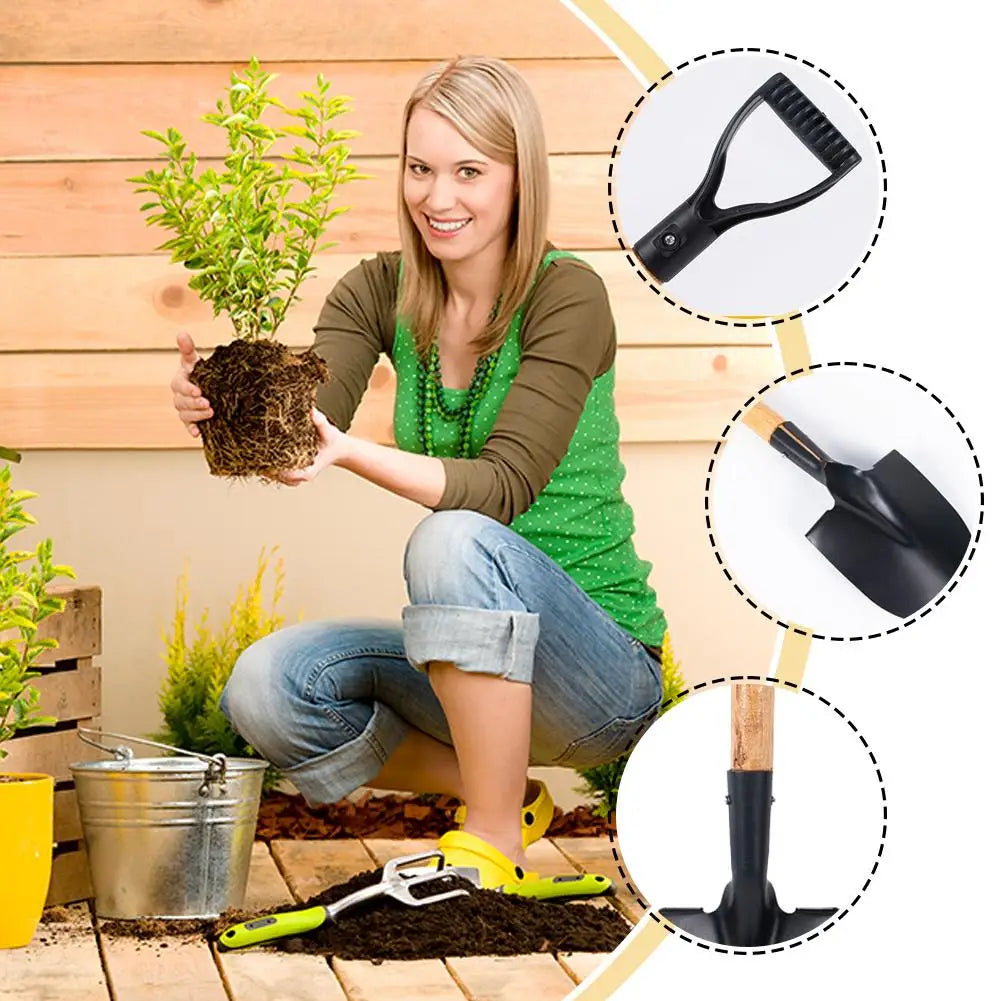36cm Garden Shovel WIth Wooden Handle Stainless Steel Mini Planting Digging Practical Tool Flower Vegetable Children Adult Toy