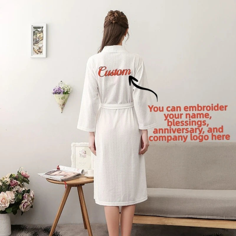 Custom Couple Bathrobe Embroidered with Names Logo Home Clothes Waffle Knit Bathrobe for Couples Hotel Spa Robe for Men Women