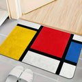 VIKAMA Tapis de salle de bain absorbant antidérapant avec motif géométrique rouge, jaune et bleu Mondrian pour la décoration intérieure