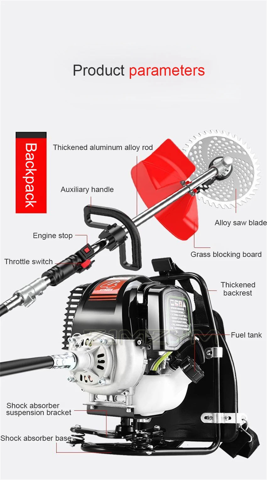 Four-stroke Backpack Lawn Mower Agricultural Grass Cutter Garden Tools High Power Engine Lawn Mower 0.9kw 7000r/min
