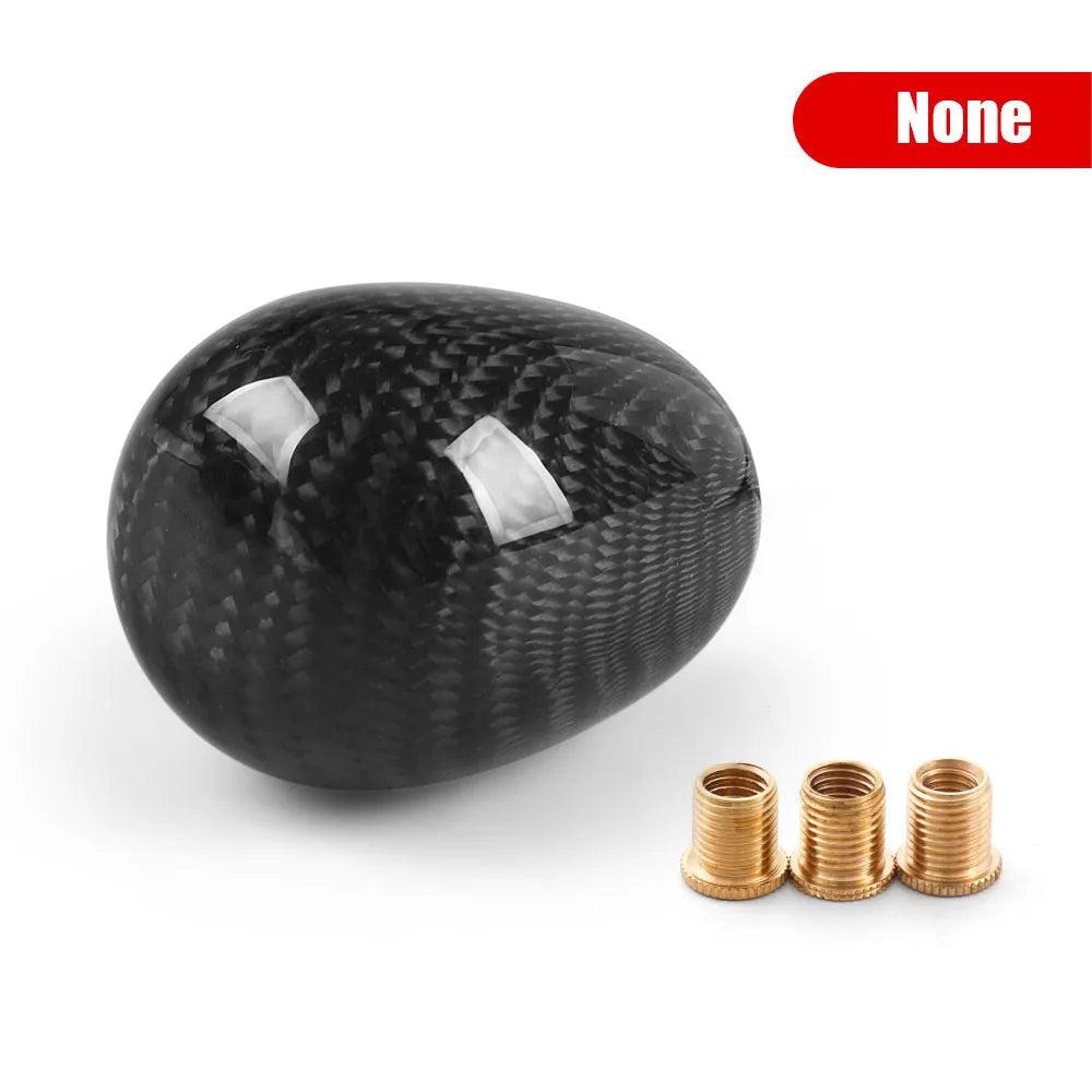 JDM Style Oval/Sphere Carbon Fiber Manual Gear Shift Knob M12*1.25 With 3 Adapters M8*1.25, M10*1.25, M10*1.5 Shift Head Knob