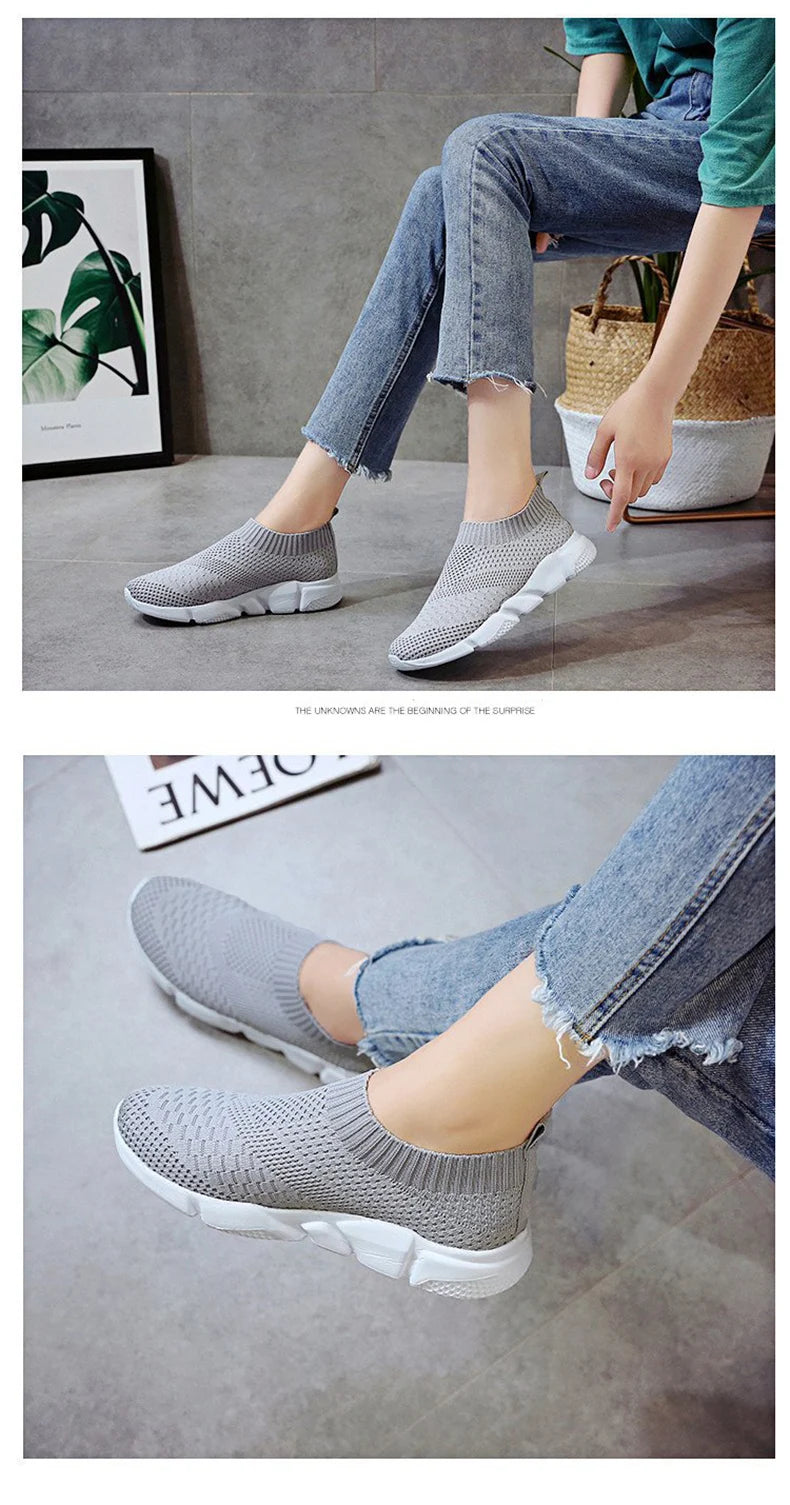 Sneakers Women Shoes Knitting Sock Sneakers Women Slip On Laides Walking Shoes for Woman Loafers Flats Tenis Famela Plus Size