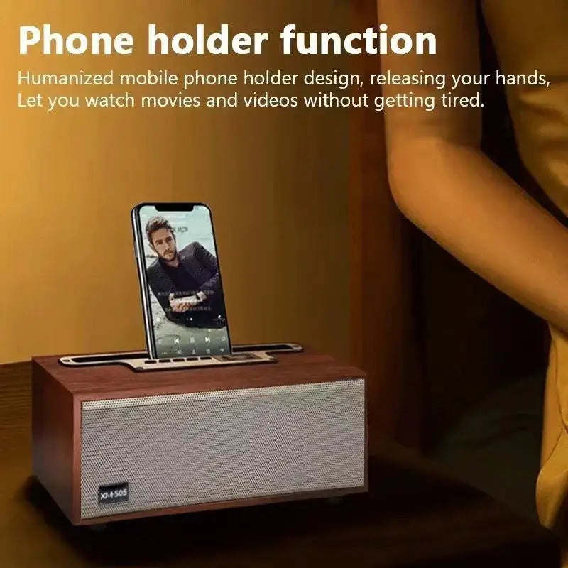Haut-parleur Bluetooth sans fil multifonction en bois TWS Subwoofer Système audio télécommandé Support de téléphone portable Radio FM de bureau portable