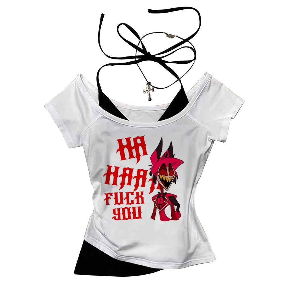 Hazbin Hotels t shirt teen korean clothes graphic Gothic Digital streetwear Trendy top tees Pastel harajuku Retro women