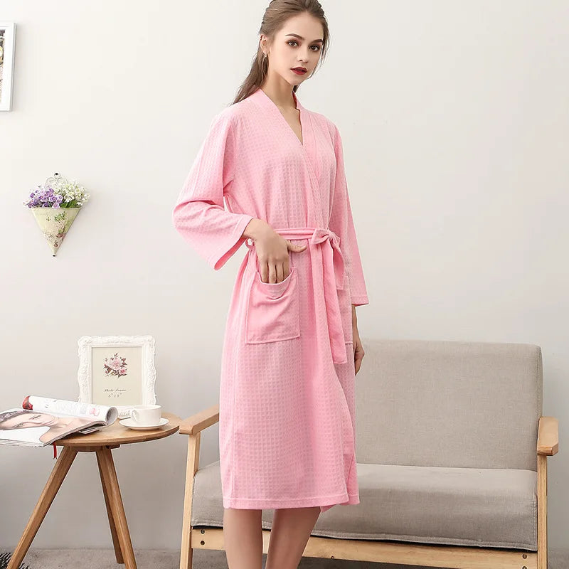 Custom Couple Bathrobe Embroidered with Names Logo Home Clothes Waffle Knit Bathrobe for Couples Hotel Spa Robe for Men Women