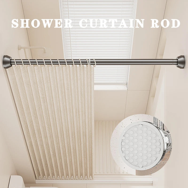 Black 65-255cm Adjustable Stainless Steel Clothes Drying Rack No-Drill Telescopic Pole Curtain Rod for Balcony Bathroom