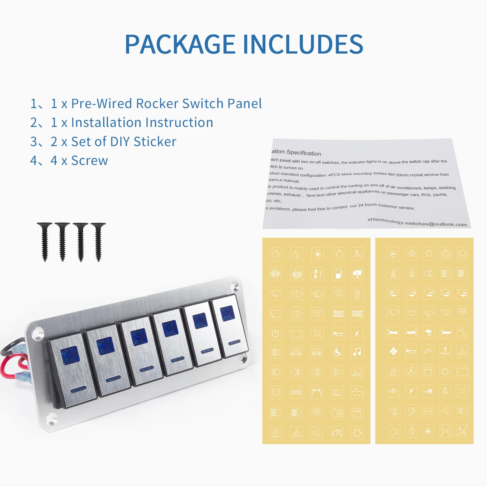 Durable metal 2-8Gang rocker switch panel with LED light, waterproof and overload protection for car card, vehicle and vessel