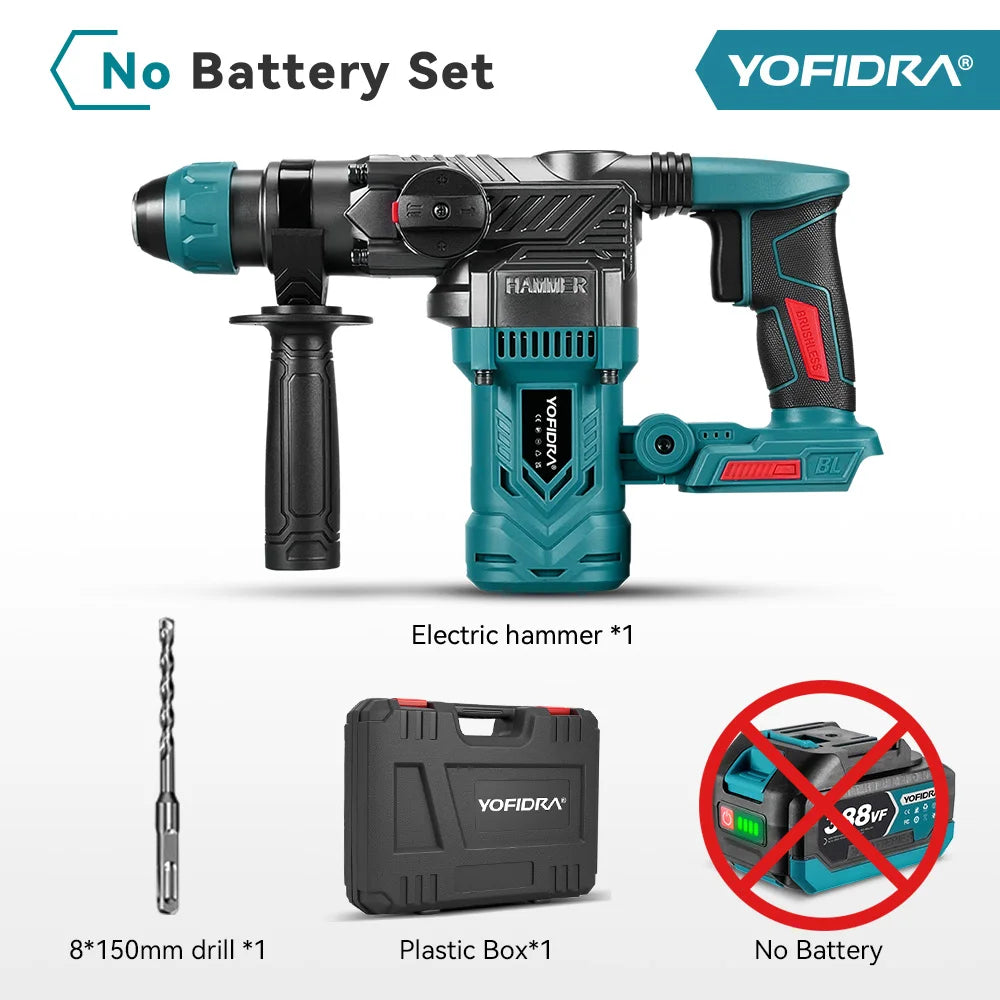 Perceuse à percussion sans fil multifonctionnelle sans balais 26 MM, outil de perçage rotatif pour batterie Makita 21 V.