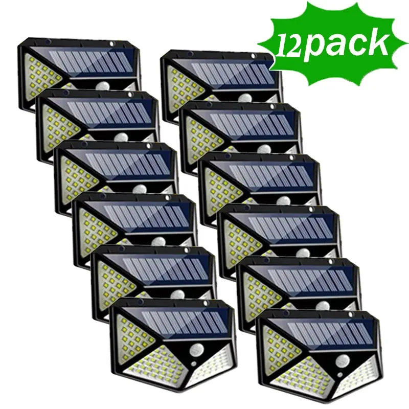 12Pack 100 LED Solar Wall Lamp With 3 Modes Security Motion Sensor Outdoor Waterproof Solar Lights for Yard Garage Deck Garden