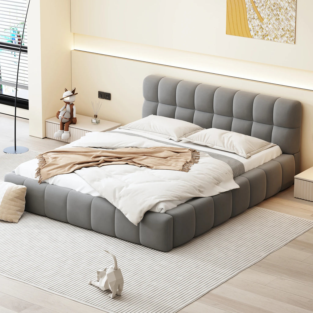 140x200cm/160x200cm Linen Upholstered Bed Frame,Double bed Bedframe with Soft Backrest,Bedroom Furniture,Bed Frame Queen,Beige