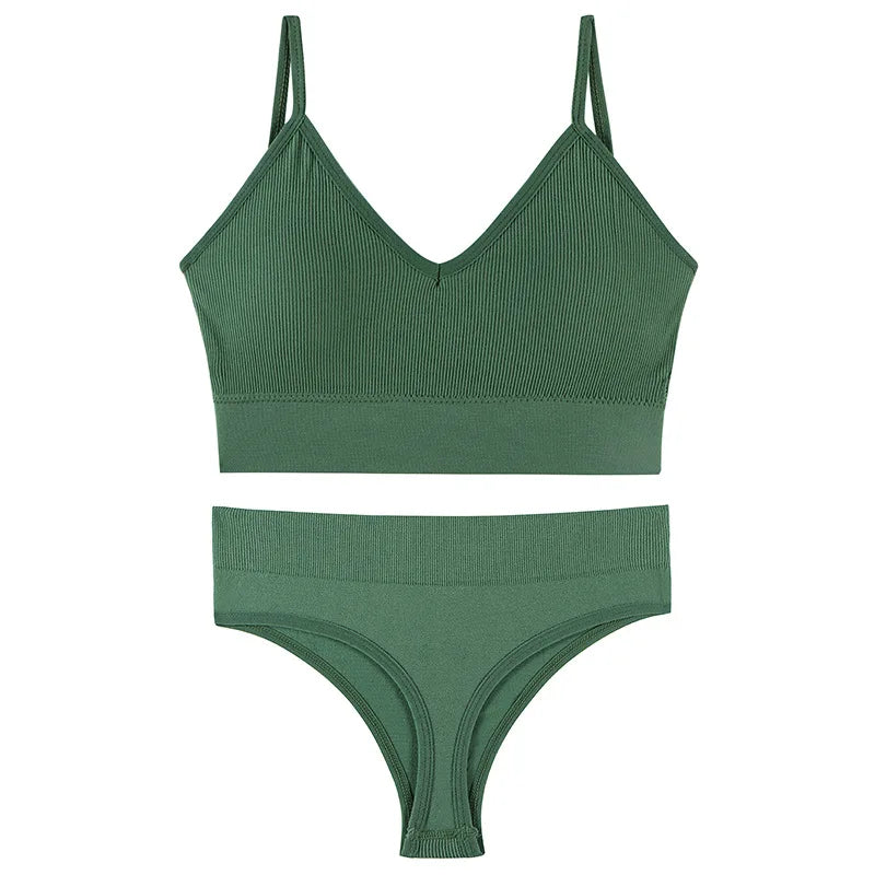 Women’s Ribbed V Neck Bra and Panty Set Seamless Comfortable 2 Piece 2026