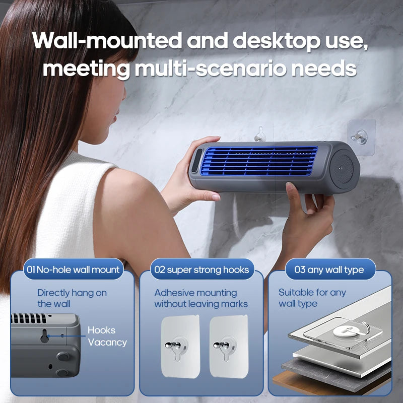 KINSCOTER Portable Air Conditioner Fan 2000mAh Quiet Desktop Tower Fan Wall Non-drilling Circulating Fan 3 Speeds Adjustable