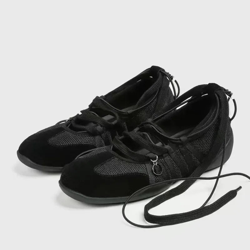 Ins style Fashion Air Mesh Cross-tied Women Ballet Sneakers Comfortable Soft Sole Sports Walking Loafers Casual Flats Shoes