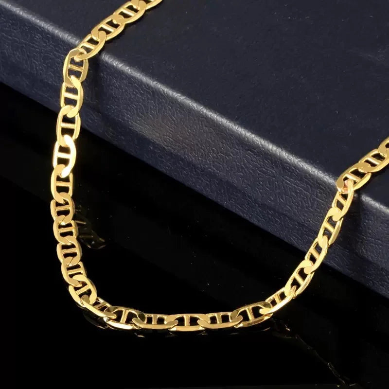9999 24K pure gold men's flat bottomed chain Boss necklace simple and elegant, men's exclusive gold jewelry gold necklace