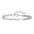 Vnox A-Z Initial Bracelets for Men Women, Never Fade Figaro Chain, Double Layered Box Link Chain Bracelets, Name Gift for Him