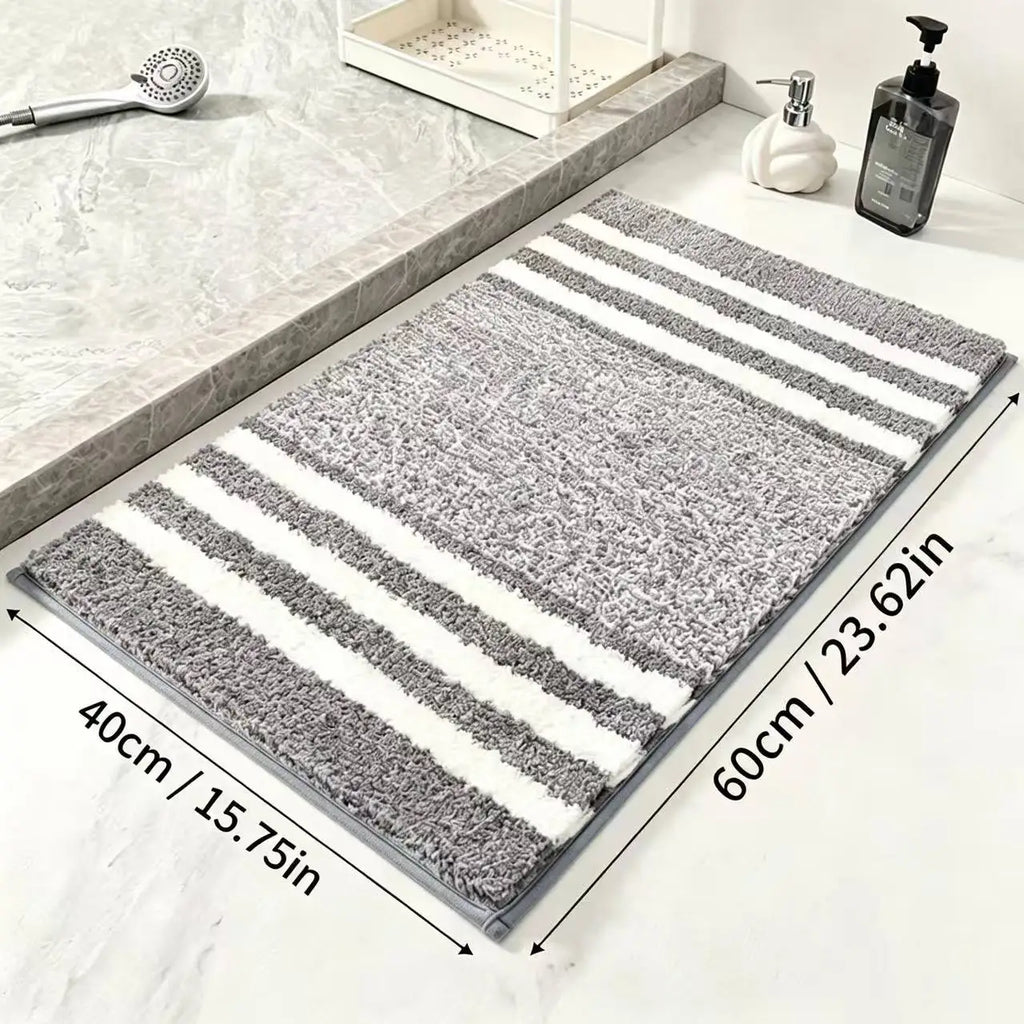 Soft Plush Striped Bath Rug Water Absorption Doormat For Bathroom Bedroom