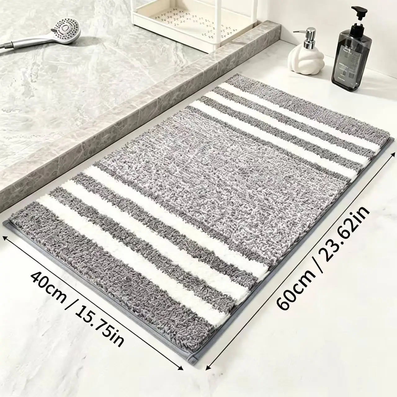 Soft Plush Striped Bath Rug Water Absorption Doormat For Bathroom Bedroom