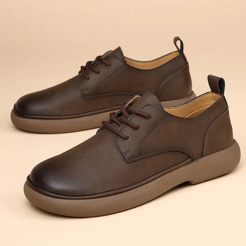 Men's Shoes 2026 Spring New Wide Head Genuine Leather Men's Shoes Breathable Trendy Retro Casual Leather Shoes Men