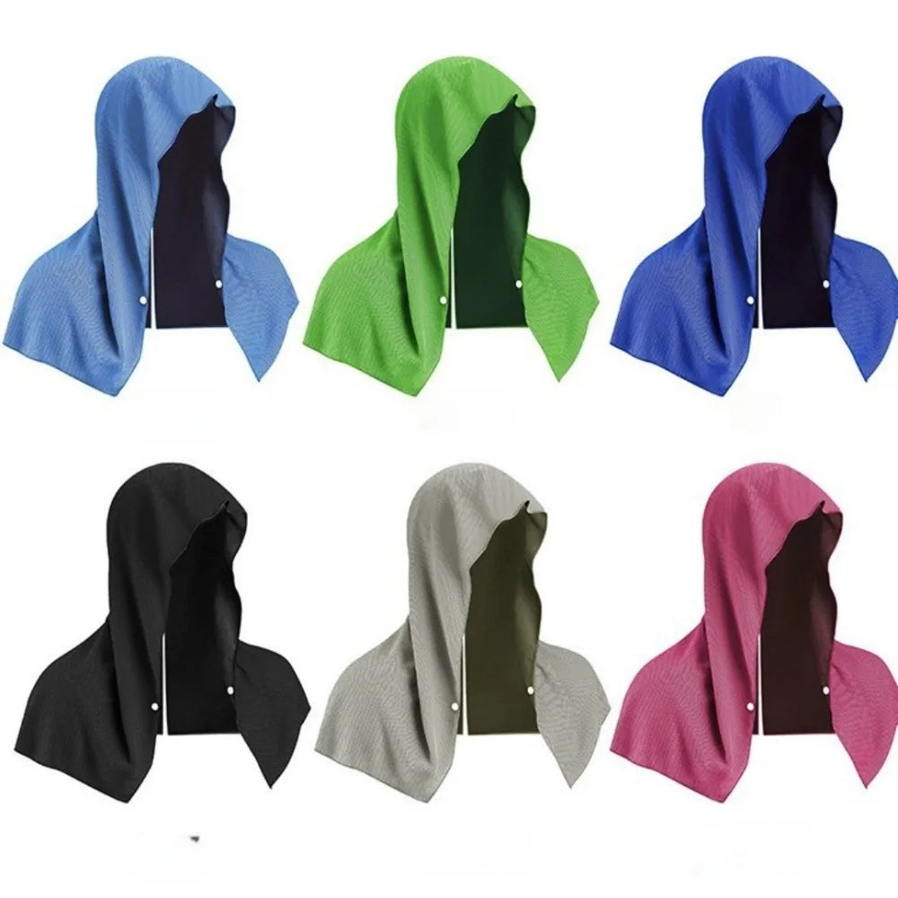 Summer Hooded Cool Towel Sun Protection Insulation Quick Drying Headscarf with Buttons for Hiking Fishing Outdoor Beach Sports