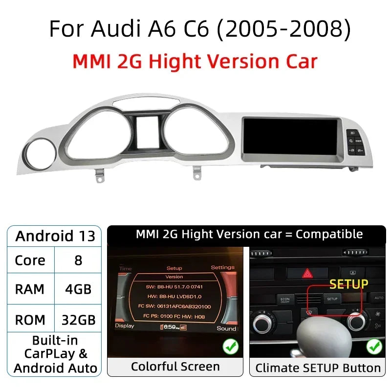 Android 14 8+128G Auto Radio CarPlay For Audi A6 C6 4f 2005 2006 2007 2008-2011 MMI 2G 3G Car Multimedia Player Stereo Wifi Navi