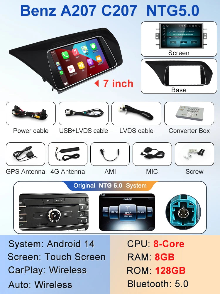 STWEI  New Factory Price 7inch Android 14 Car Multimedia Players For Mercedes Benz E Class W207 A207 GPS Navigation CarPlay AUTO