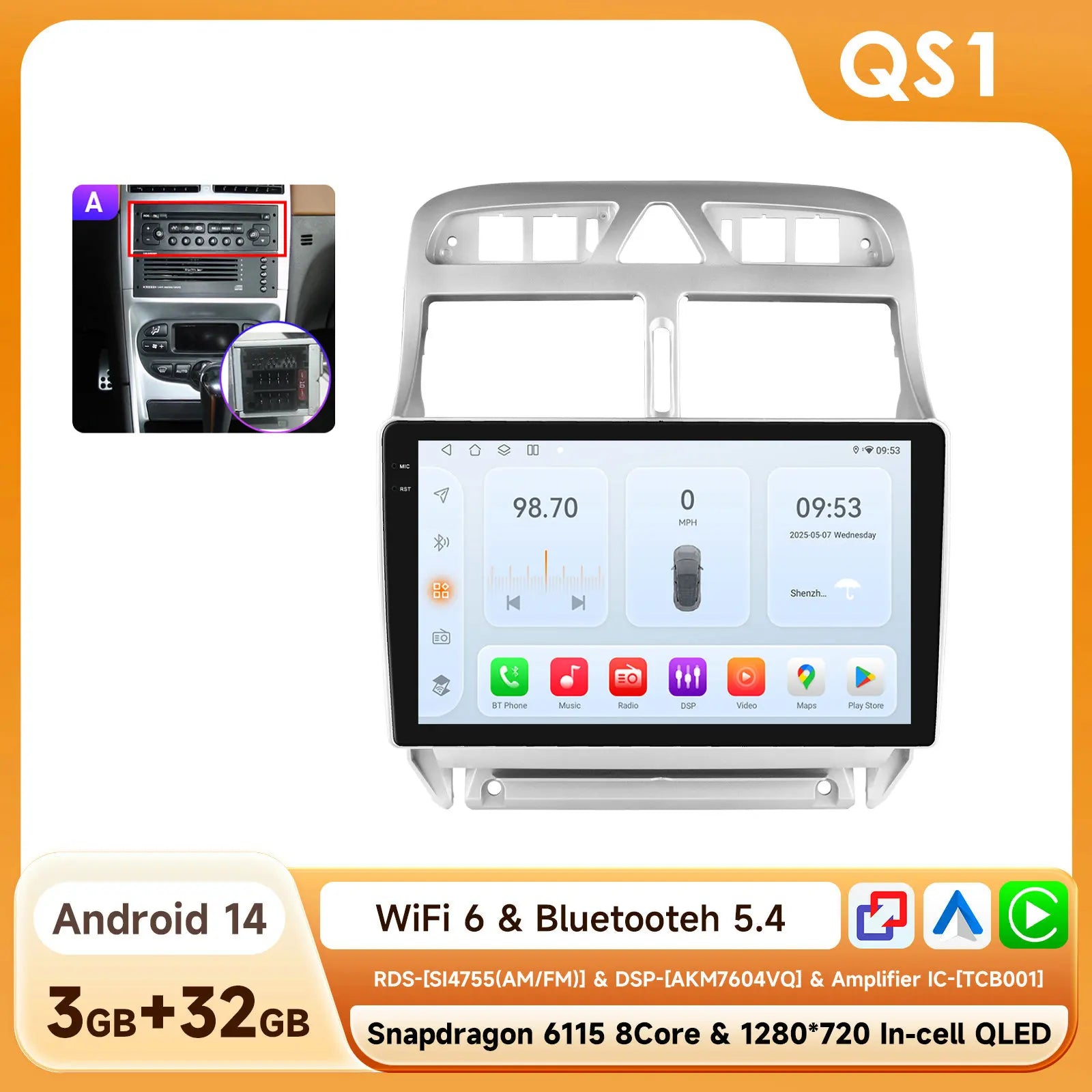 Hizpo 2Din 9inch CarPlay Android Auto Car Radio for Peugeot 307 307CC 307SW 2002 - 2013 Multimedia Navigation GPS RDS DSP 4G BT