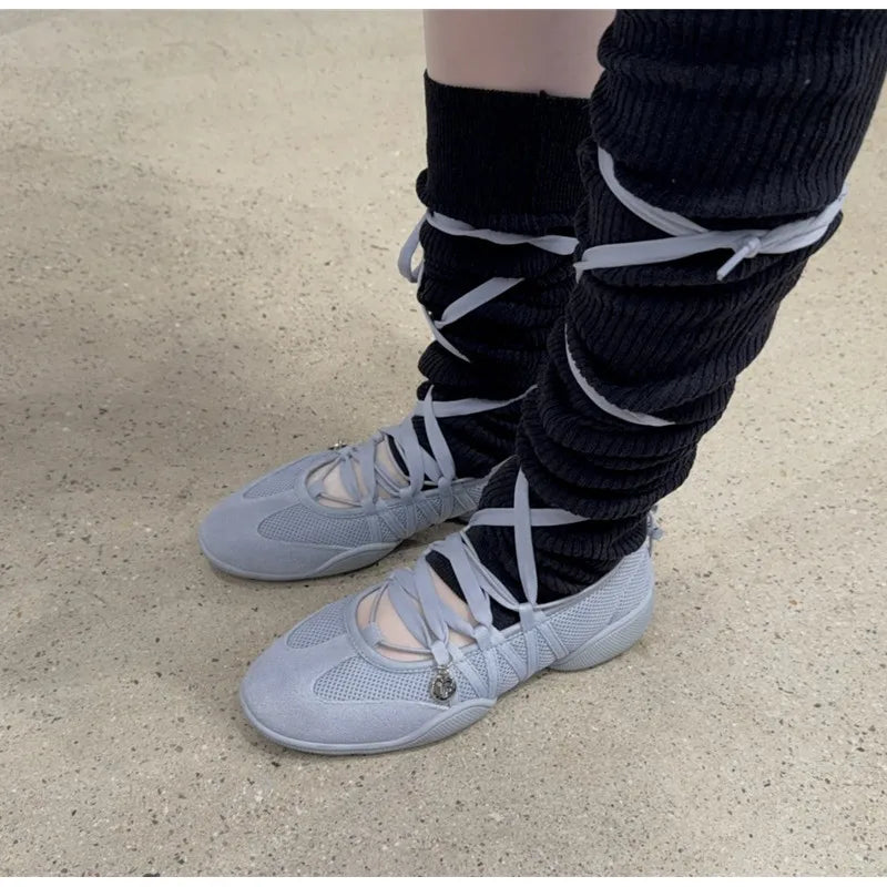 Ins style Fashion Air Mesh Cross-tied Women Ballet Sneakers Comfortable Soft Sole Sports Walking Loafers Casual Flats Shoes