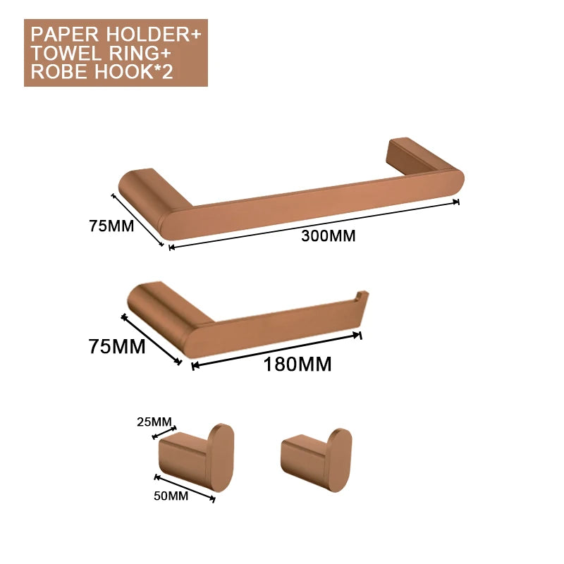 Brushed Rose Gold Storage Rack Towel Bar Tissue Holder Bathrobe Hook Cup Holder Toilet Brush Soap Dish Bathroom Accessories
